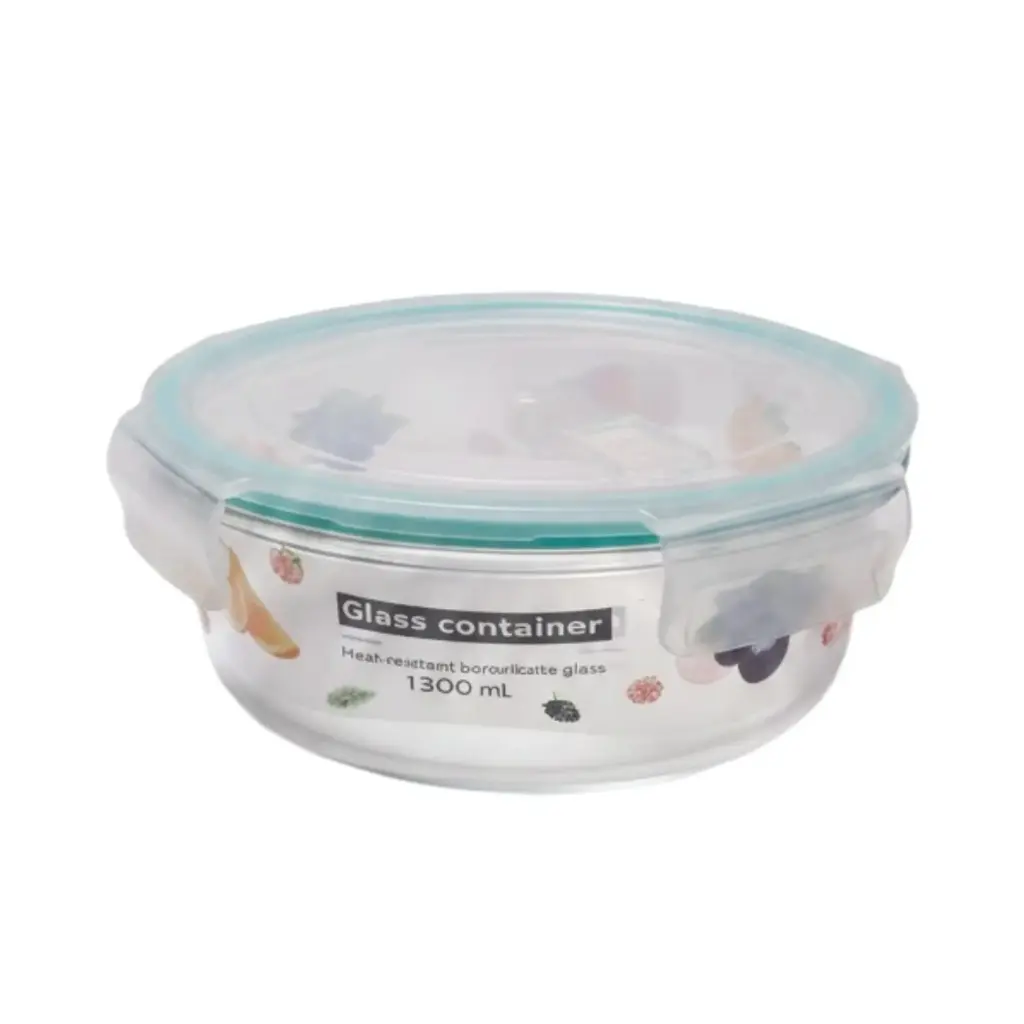 1300ml oven safe glass container lock lid round