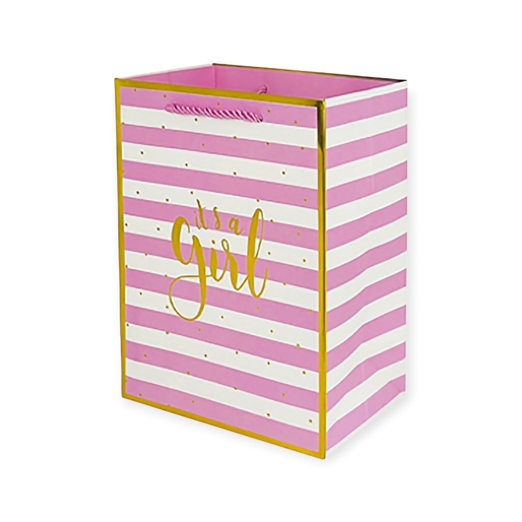 It's A Girl Large Gift Bag Pink Stripe