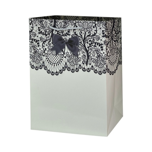 Bowtie Floral  Large Gift Bag Silver