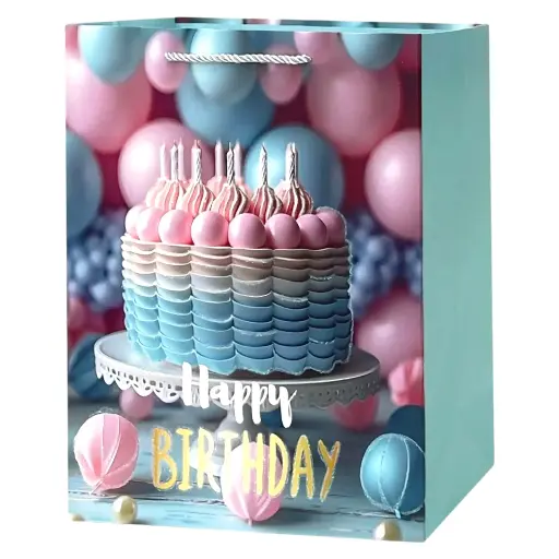 HBD Jumbo Gift Bag Pink Birthday Cake With Candles