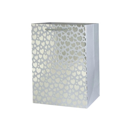 Polka Dot Medium Gift Bag - Silver Heart