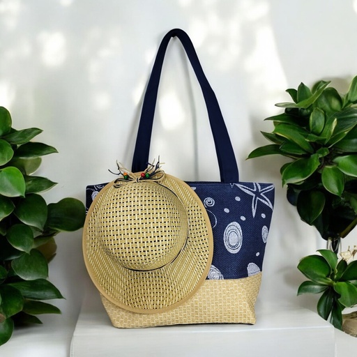 Dark Blue Large Picnic Hand Bag with Matching Hat Oceana 