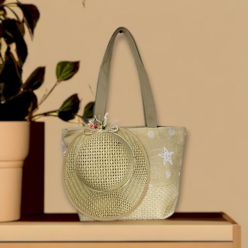 Light Brown Large Picnic Hand Bag with Matching Hat Oceana 