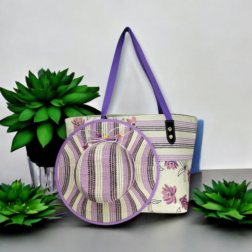 Purpule Large Everyday Fashion Bag with Matching Hat