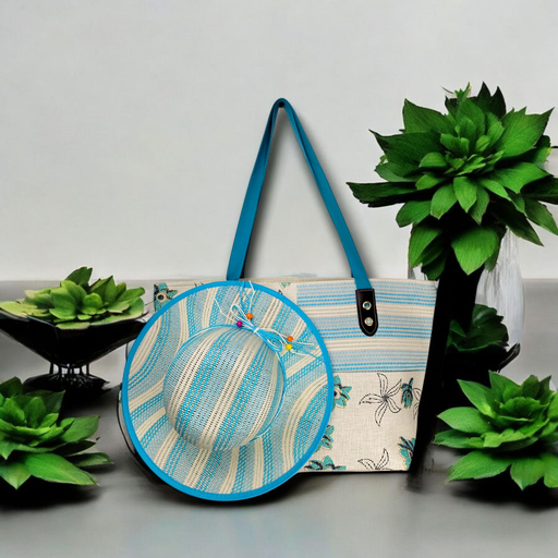 Light Blue Large Everyday Fashion Bag with Matching Hat