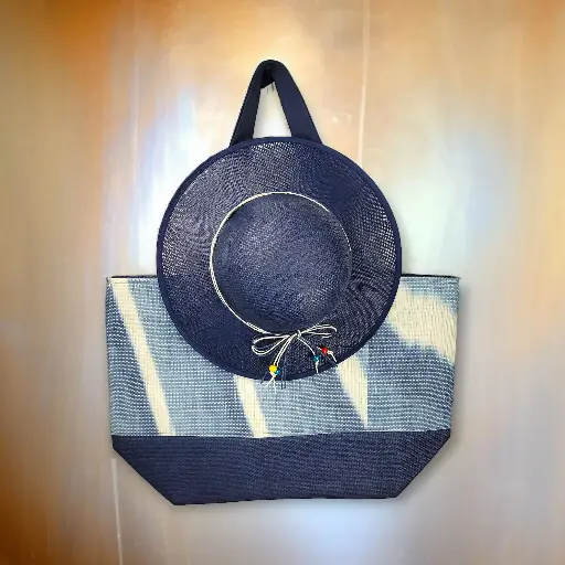 Dark Blue Summer Fun Large Bag with Matching Hat  