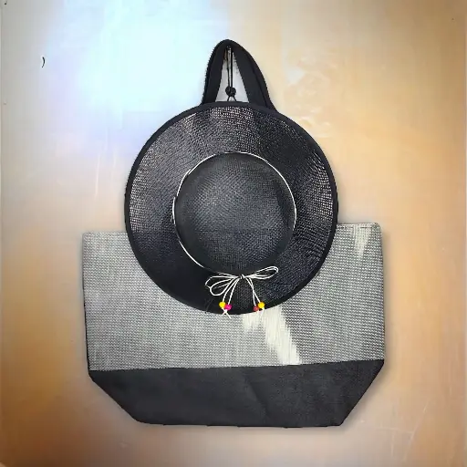 Black Summer Fun Large Bag with Matching Hat 