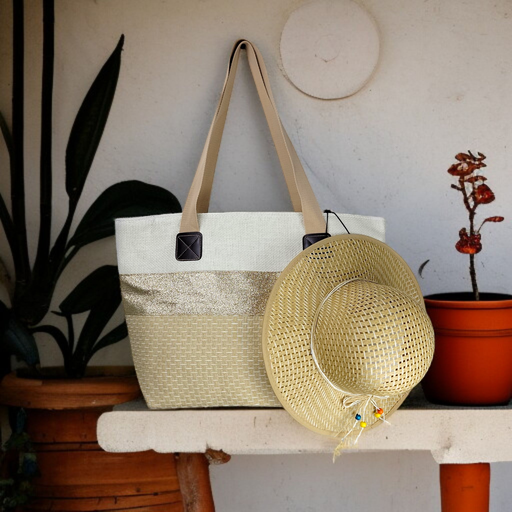  Light Brown Summer Fun Large Bag with Matching Hat 