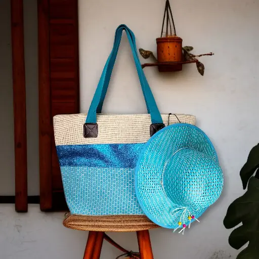 Blue Summer Fun Large Bag with Matching Hat