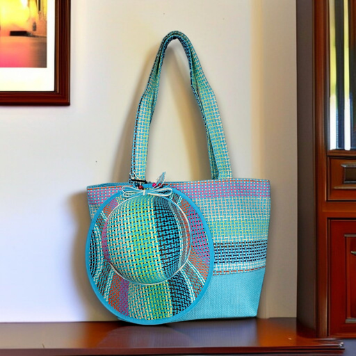 Light Blue Summer Lively Large Bag with Matching Hat