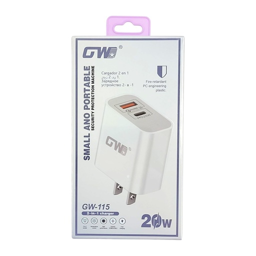 USB-C & USB Charger Adapter GW-115 2 in 1 Charger 20W