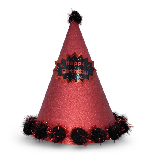 Pompom Glitter 3d Large HBD Hat Red