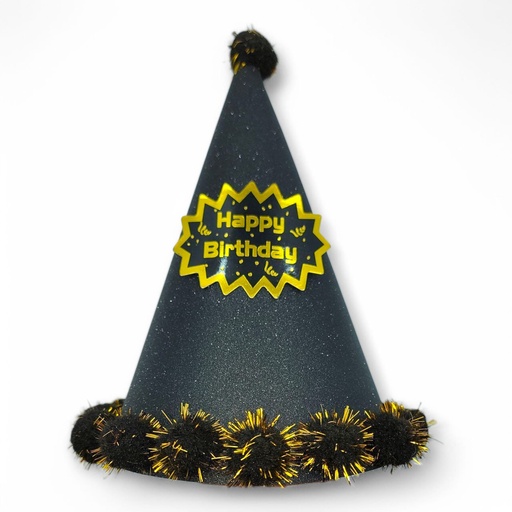Pompom Glitter 3d Large HBD Hat Black