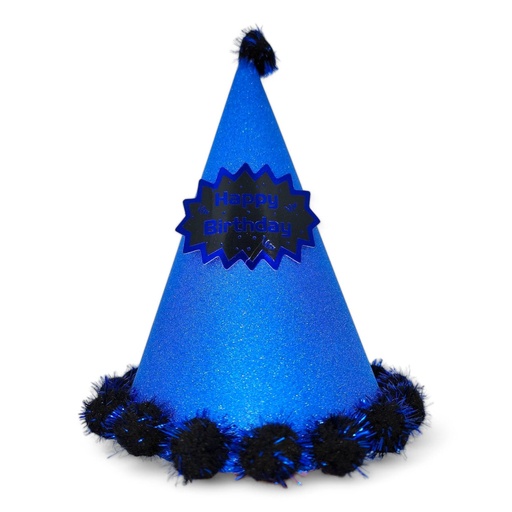 Pompom Glitter 3d Large HBD Hat Blue