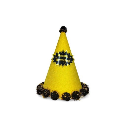 Pompom Glitter 3D HBD Hat Gold