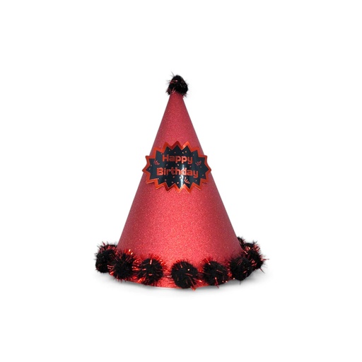 Pompom Glitter 3D HBD Hat Red