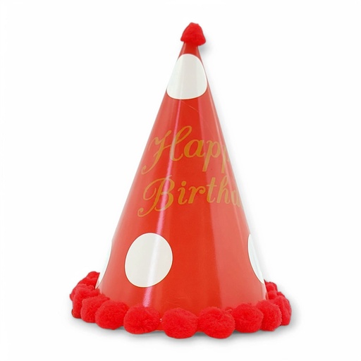 Large Pompom HBD Hat Princess  Polka Dot  Red