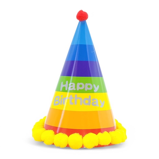 Large Pompom HBD Hat Rainbow