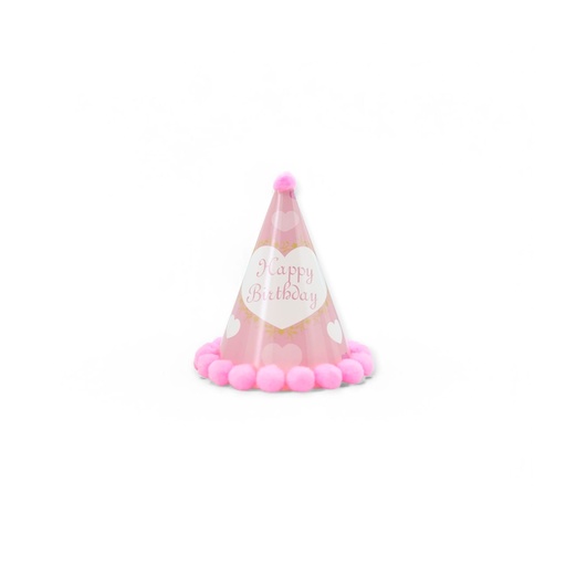 Pompom HBD Hat Pink Heart