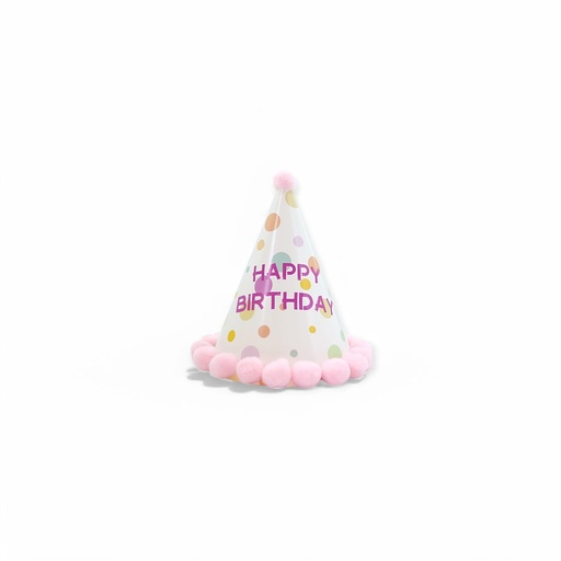 Pompom HBD Hat Pink w/ Multi Coloured Dots