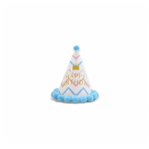 Pompom HBD Hat Blue W/ Zigzag