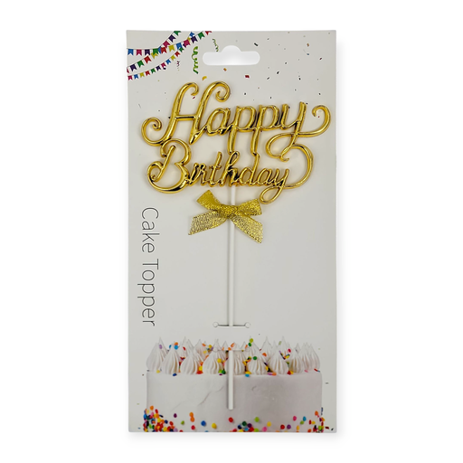 Plastic Happy Birthday Cake Topper Gold