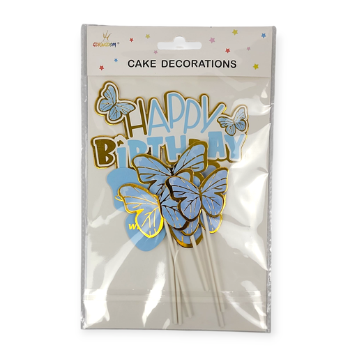 Bouquet Happy Birthday Cake Topper Blue