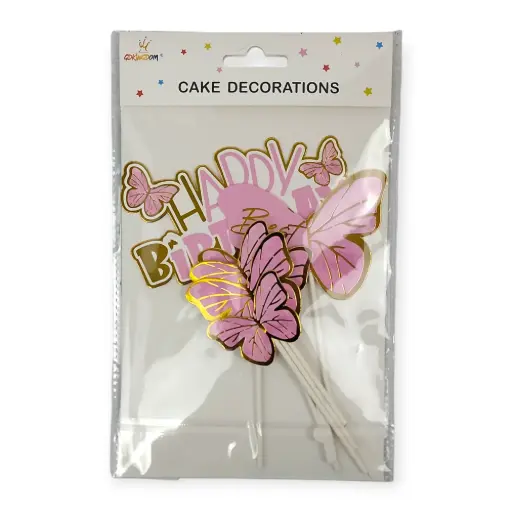 Bouquet Happy Birthday Cake Topper Pink