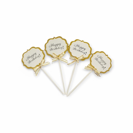 Bouquet Happy Birthday Cake Topper Gold