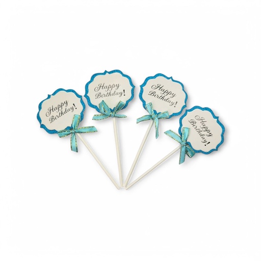 Bouquet Happy Birthday Cake Topper Light Blue