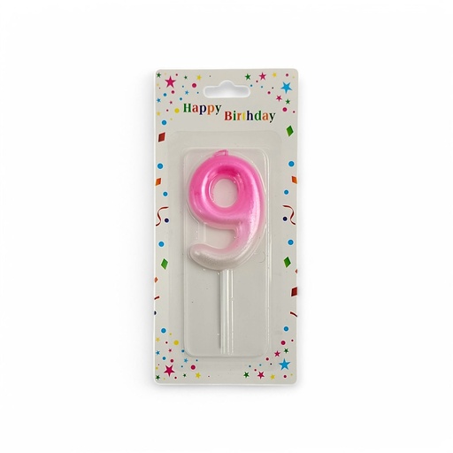 Large Pink & White Number Candle 9