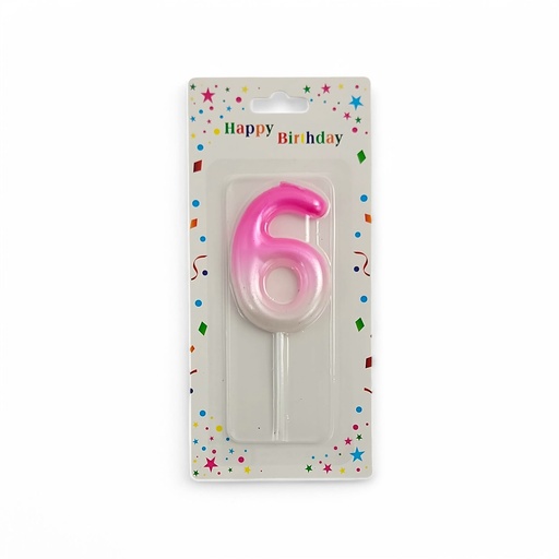 Pink & White Number Candle 6
