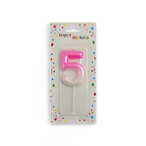 Large Pink & White Number Candle 5