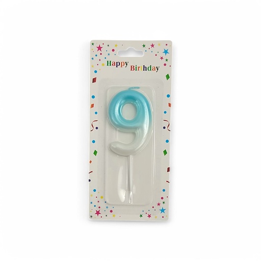 Large Blue & White Number Candle 9