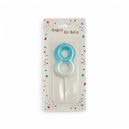Blue & White Number Candle 8