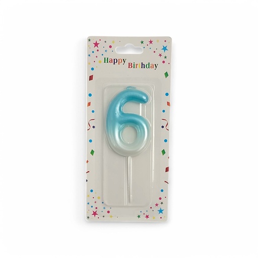 Blue & White Number Candle 6