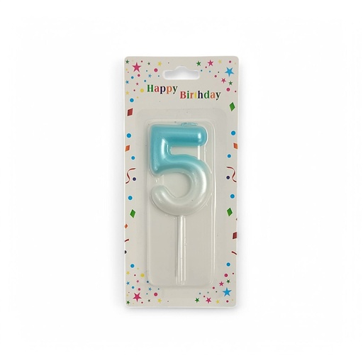 Blue & White Number Candle 5
