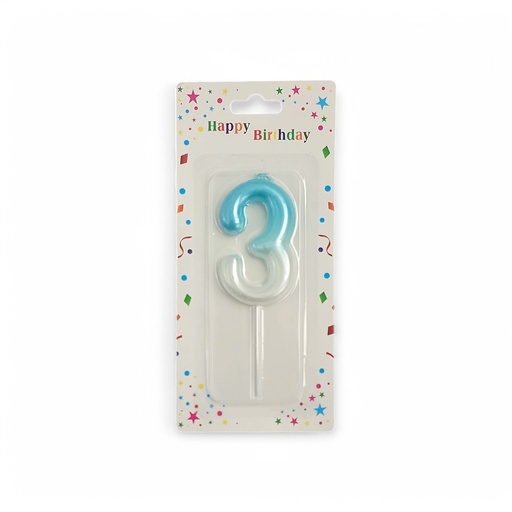 Blue & White Number Candle 3