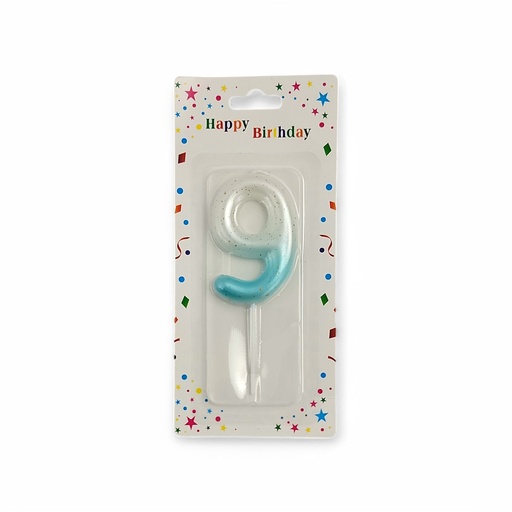 Wite & Blue Number Candle 9