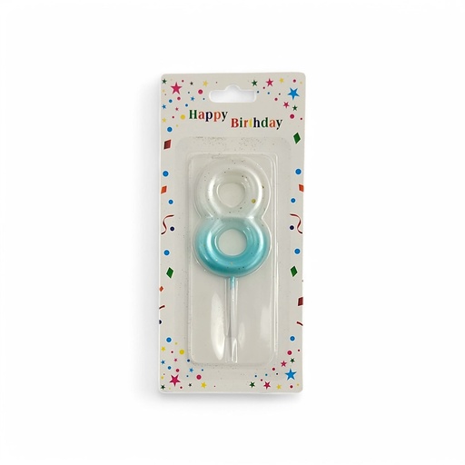 Wite & Blue Number Candle 8