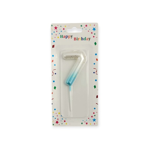 Wite & Blue Number Candle 7