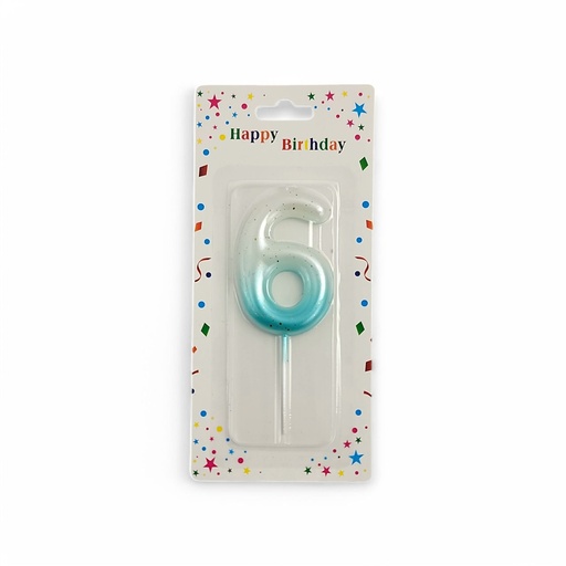 Wite & Blue Number Candle 6