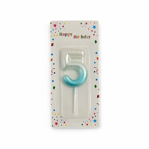 Wite & Blue Number Candle 5