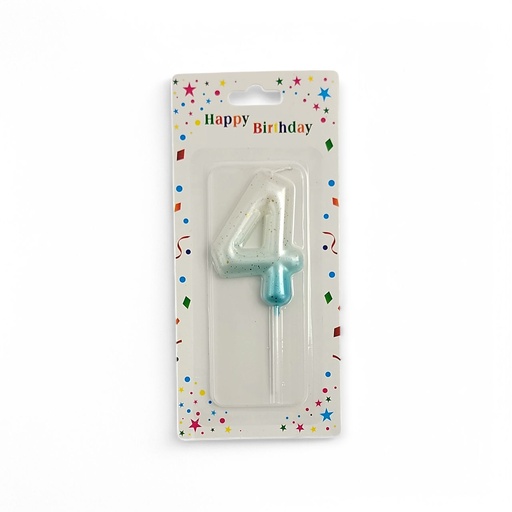 Wite & Blue Number Candle 4