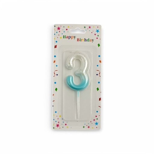 Wite & Blue Number Candle 3