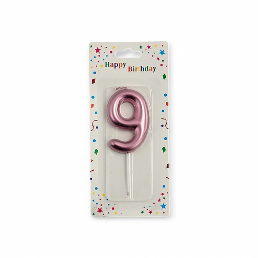 Large Hot Rose Gold Number Candle 9