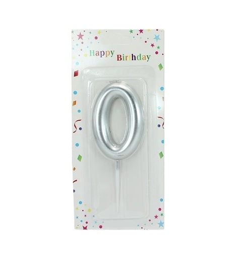 Large Silver Number Candle 0