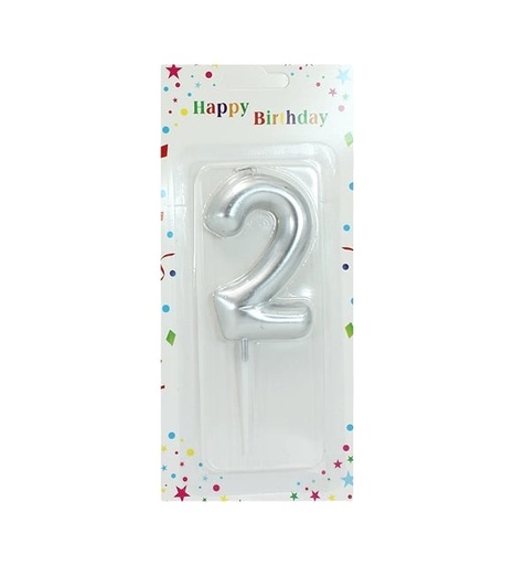 Large Silver Number Candle 2