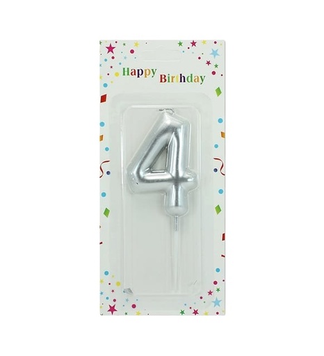 Large Silver Number Candle 4