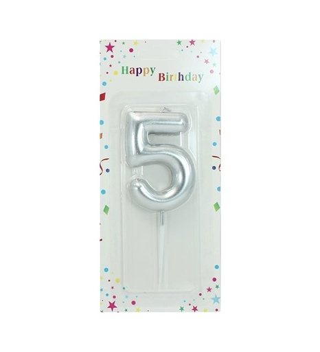 Large Silver Number Candle 5